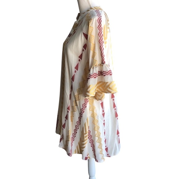Kasia Pull On Dress Gold Maroon Cream Geometric Print Size Small - Picture 3 of 11